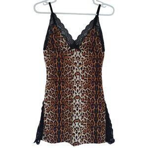Leopard Print Lace Trim Cami Nightgown By Avidlove Size S Brown & Black. NWT